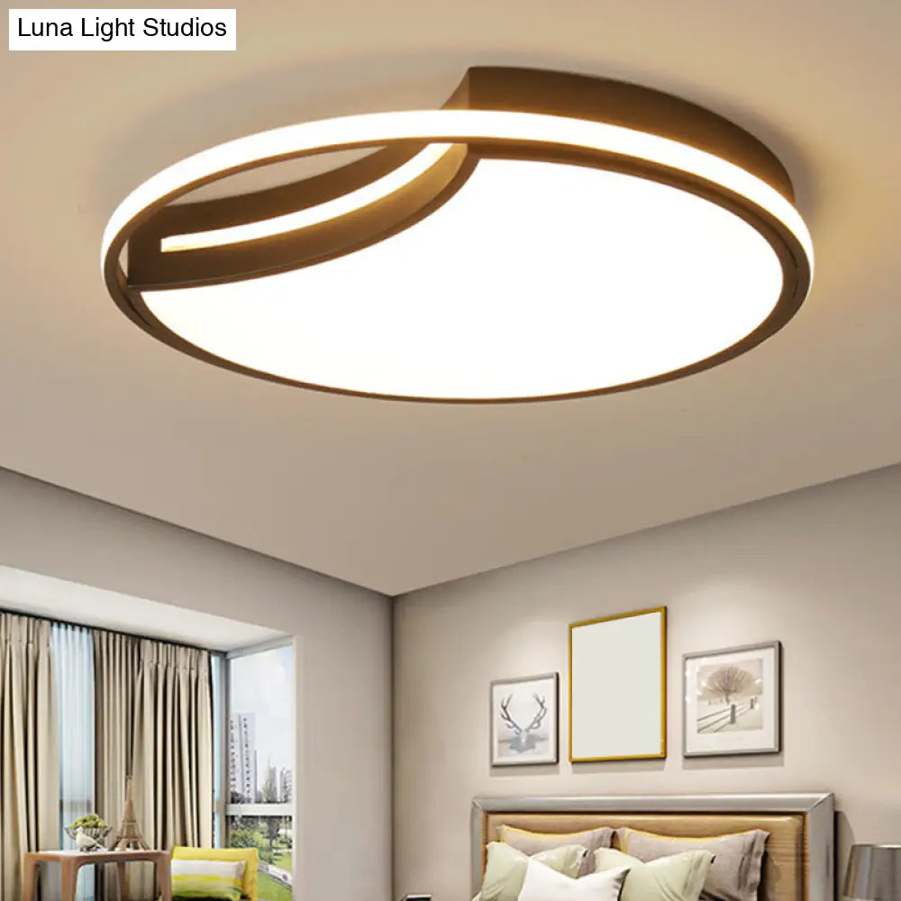 Modern Black Metal Splicing Led Circle Flush Mount Ceiling Light For Bedrooms / Warm