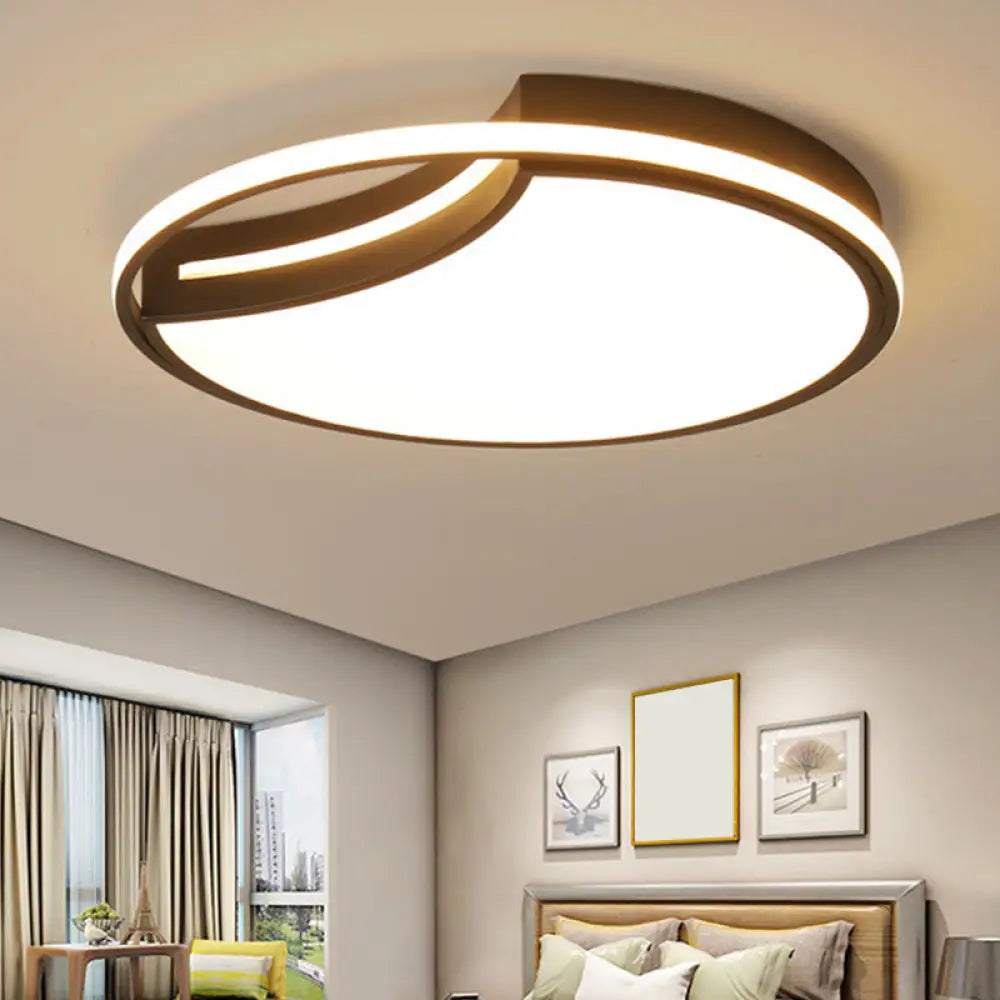 Modern Black Metal Splicing Led Circle Flush Mount Ceiling Light For Bedrooms / Warm