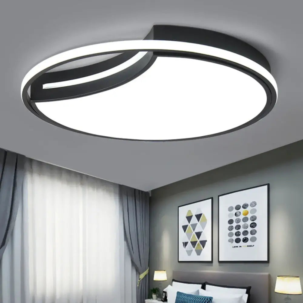 Modern Black Metal Splicing Led Circle Flush Mount Ceiling Light For Bedrooms / White