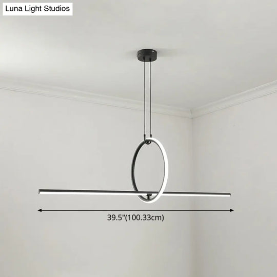 Modern Black Metal Stick And Ring Led Pendant Lamp For Dining Room Island