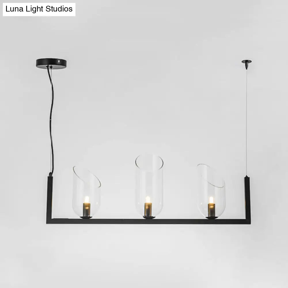 Modern Black Metallic Linear Chandelier With Oblique Clear Shade Led Pendant Light - Warm/White