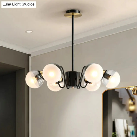 Modern Black Multi-Head Glass And Metal Chandelier - Stylish Pendant Light For Study Room Or Kitchen