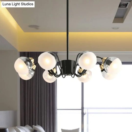 Modern Black Multi-Head Glass And Metal Chandelier - Stylish Pendant Light For Study Room Or Kitchen