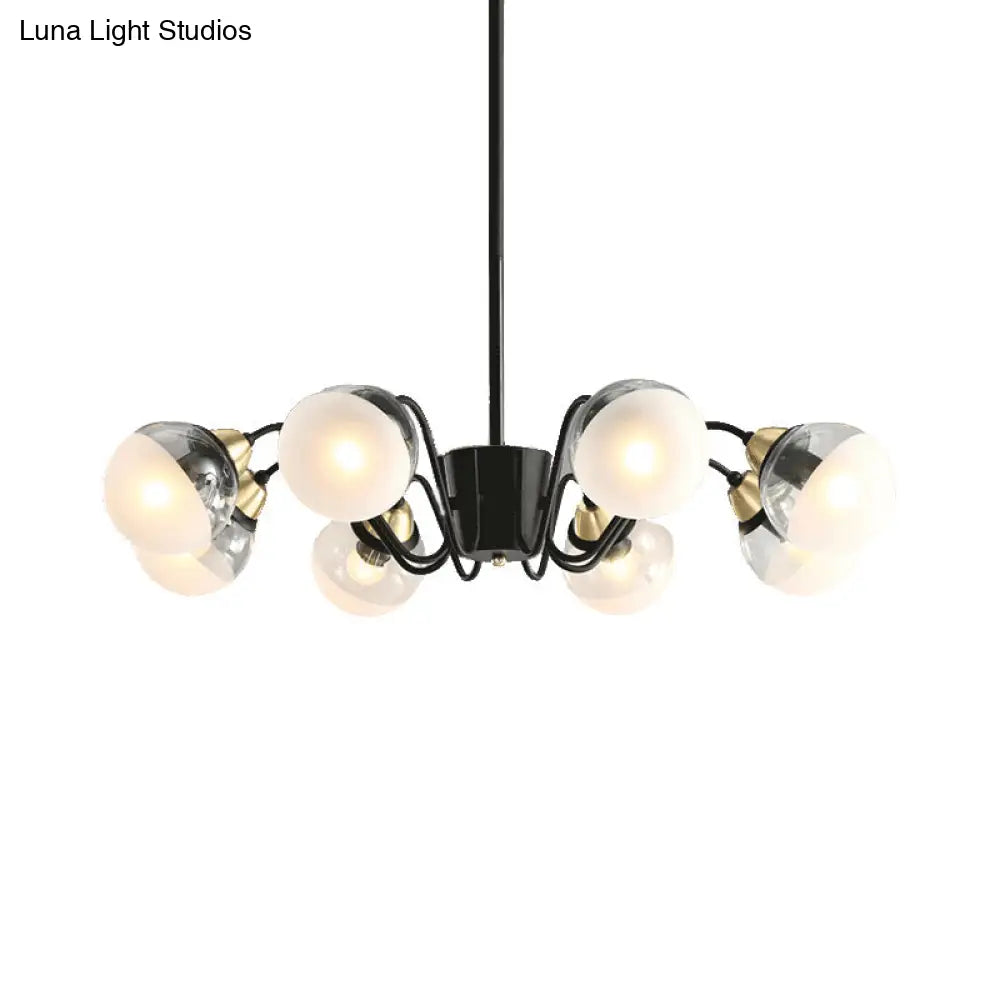 Modern Black Multi-Head Glass And Metal Chandelier - Stylish Pendant Light For Study Room Or Kitchen