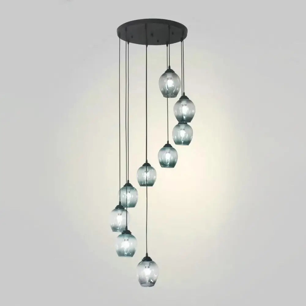 Modern Black Multi-Light Pendant Ceiling Lamp With Glass Shades 9 / Blue A