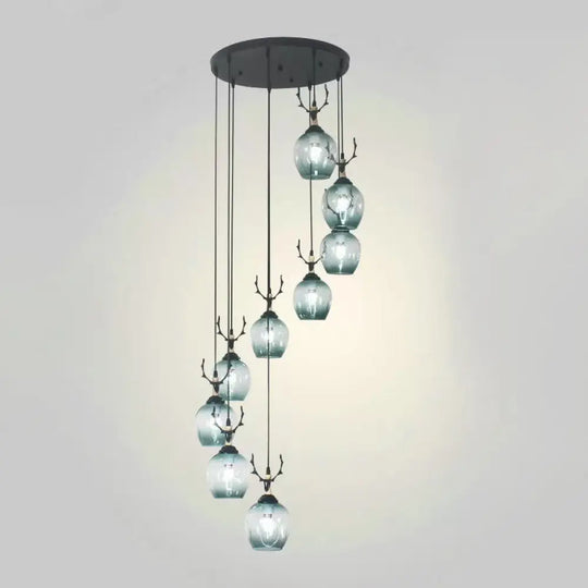 Modern Black Multi-Light Pendant Ceiling Lamp With Glass Shades 9 / Blue C