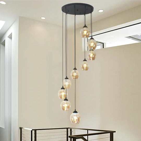 Modern Black Multi-Light Pendant Ceiling Lamp With Glass Shades 9 / Cognac A