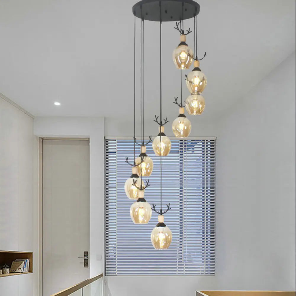 Modern Black Multi-Light Pendant Ceiling Lamp With Glass Shades 9 / Cognac B