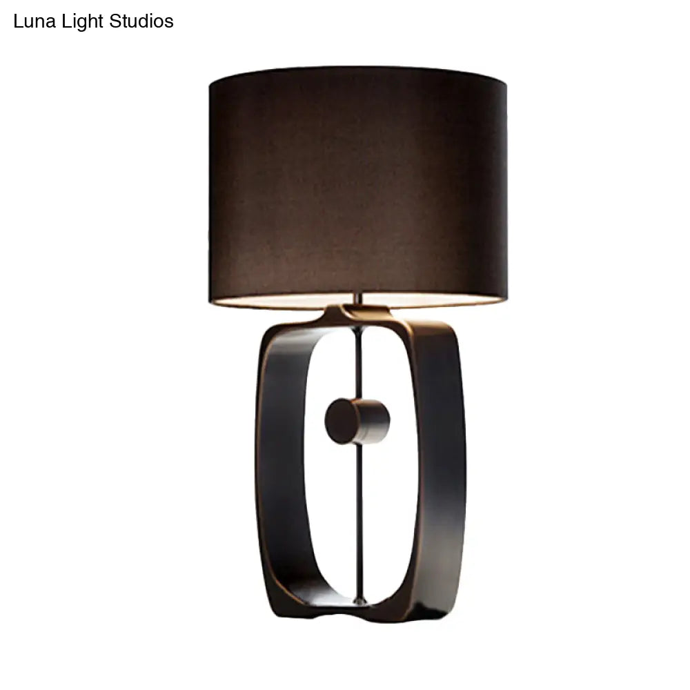 Modern Black Night Table Lamp: Fabric Cylinder Task Light Metal Base