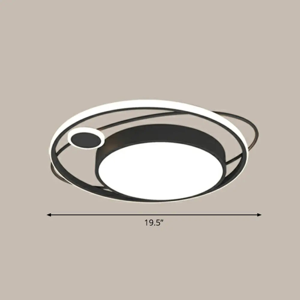 Modern Black Nordic Metal Circle Led Flush Mount Light For Bedroom / 19.5’