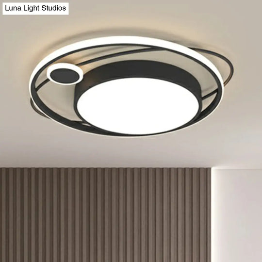 Modern Black Nordic Metal Circle Led Flush Mount Light For Bedroom