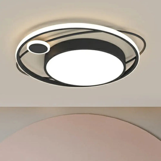 Modern Black Nordic Metal Circle Led Flush Mount Light For Bedroom / 23.5’