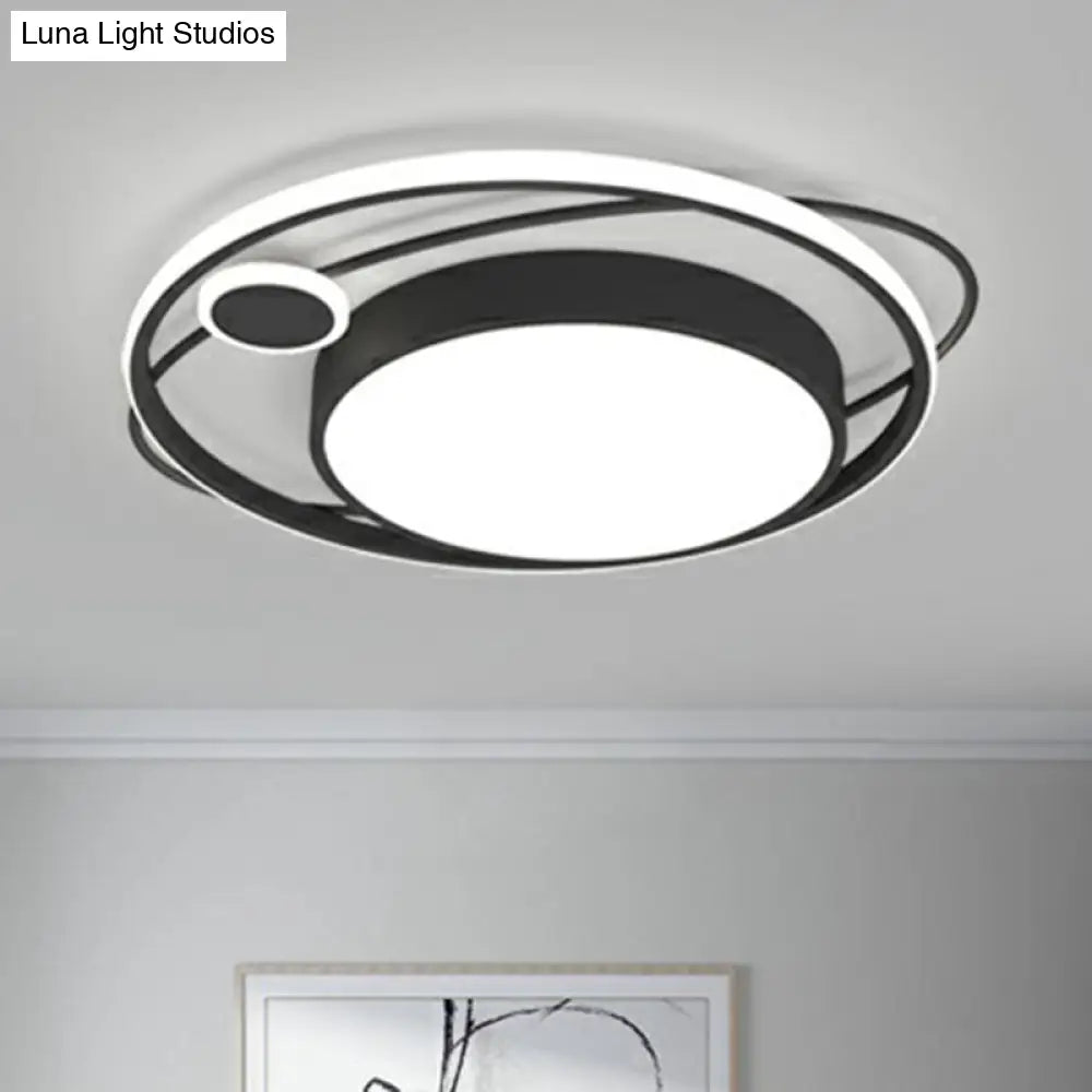 Modern Black Nordic Metal Circle Led Flush Mount Light For Bedroom