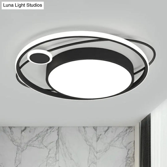 Modern Black Nordic Metal Circle Led Flush Mount Light For Bedroom