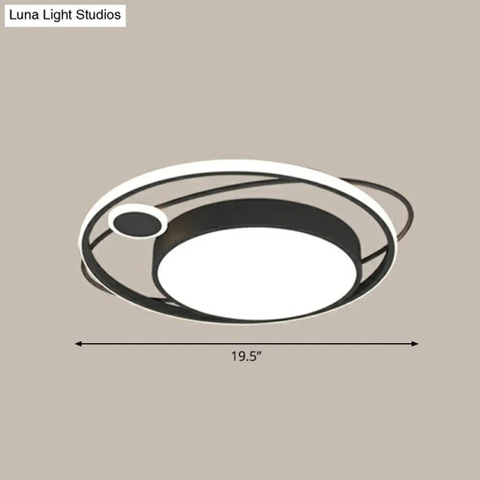 Modern Black Nordic Metal Circle Led Flush Mount Light For Bedroom / 19.5