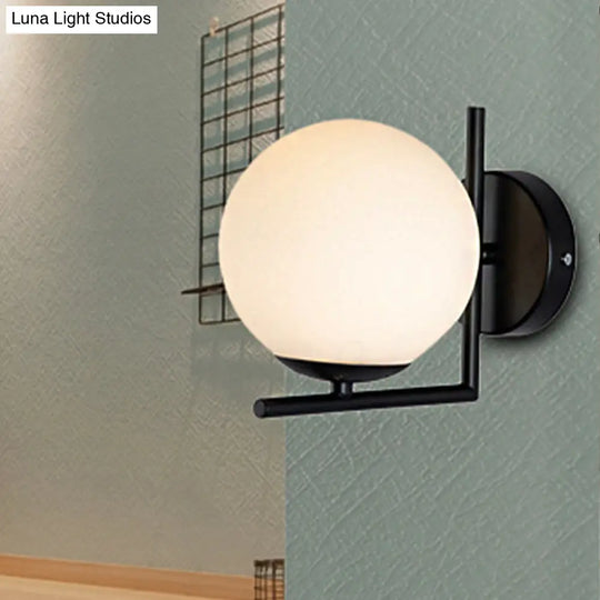 Modern Black Opal Glass Globe Wall Mounted Light Fixture With Frame Decoration