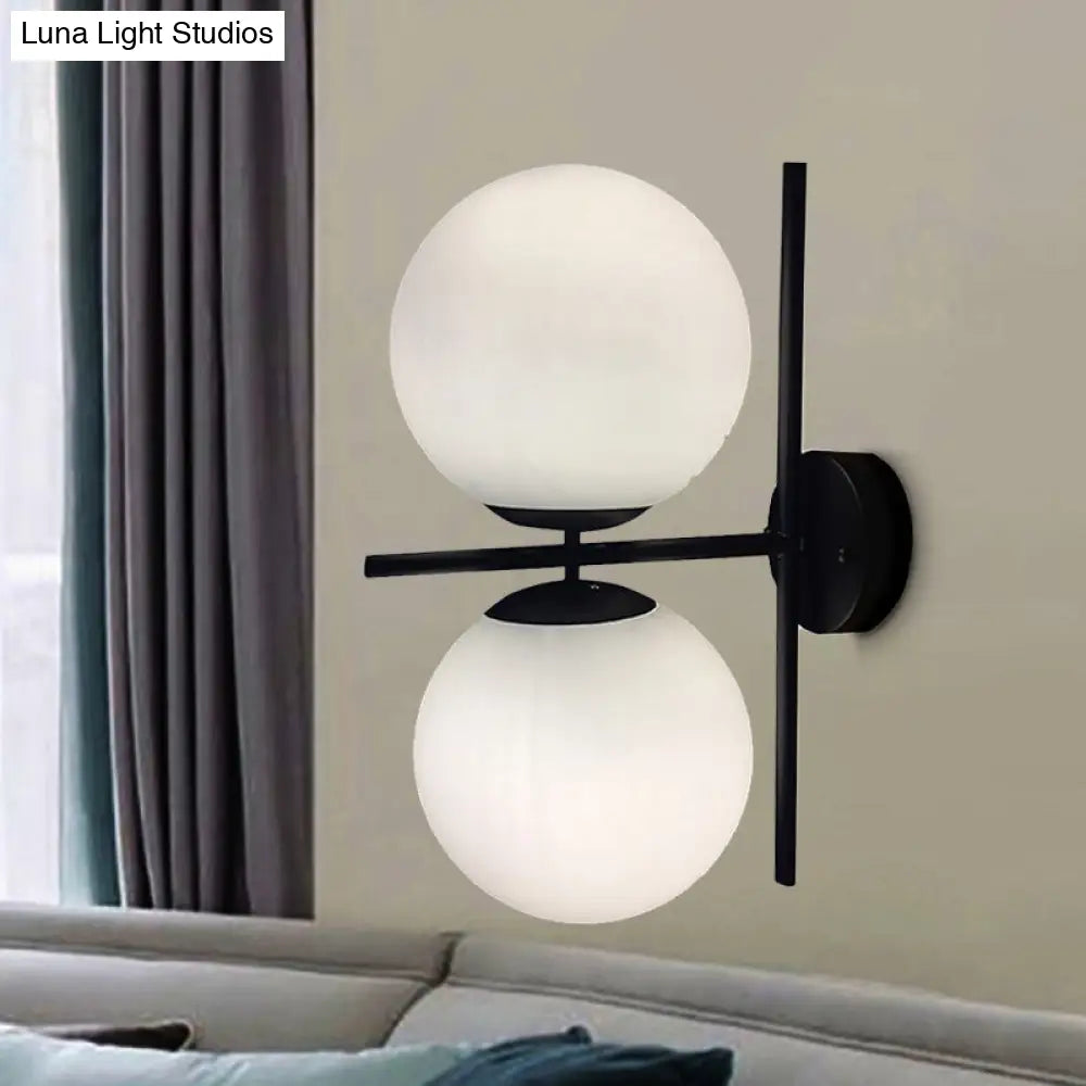 Modern Black Opal Glass Spherical Wall Light Fixture For Living Room