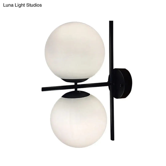 Modern Black Opal Glass Spherical Wall Light Fixture For Living Room