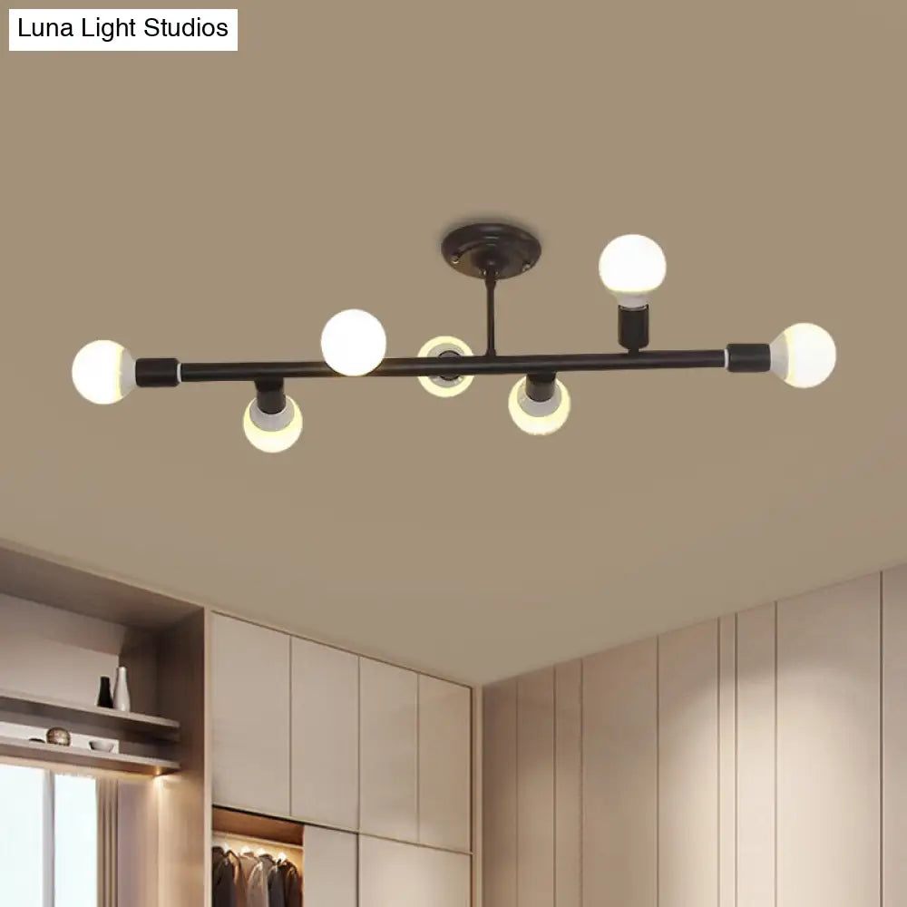 Modern Black Open Bulb Island Light With 7/13 Metal Lights - Simple Ceiling Lamp