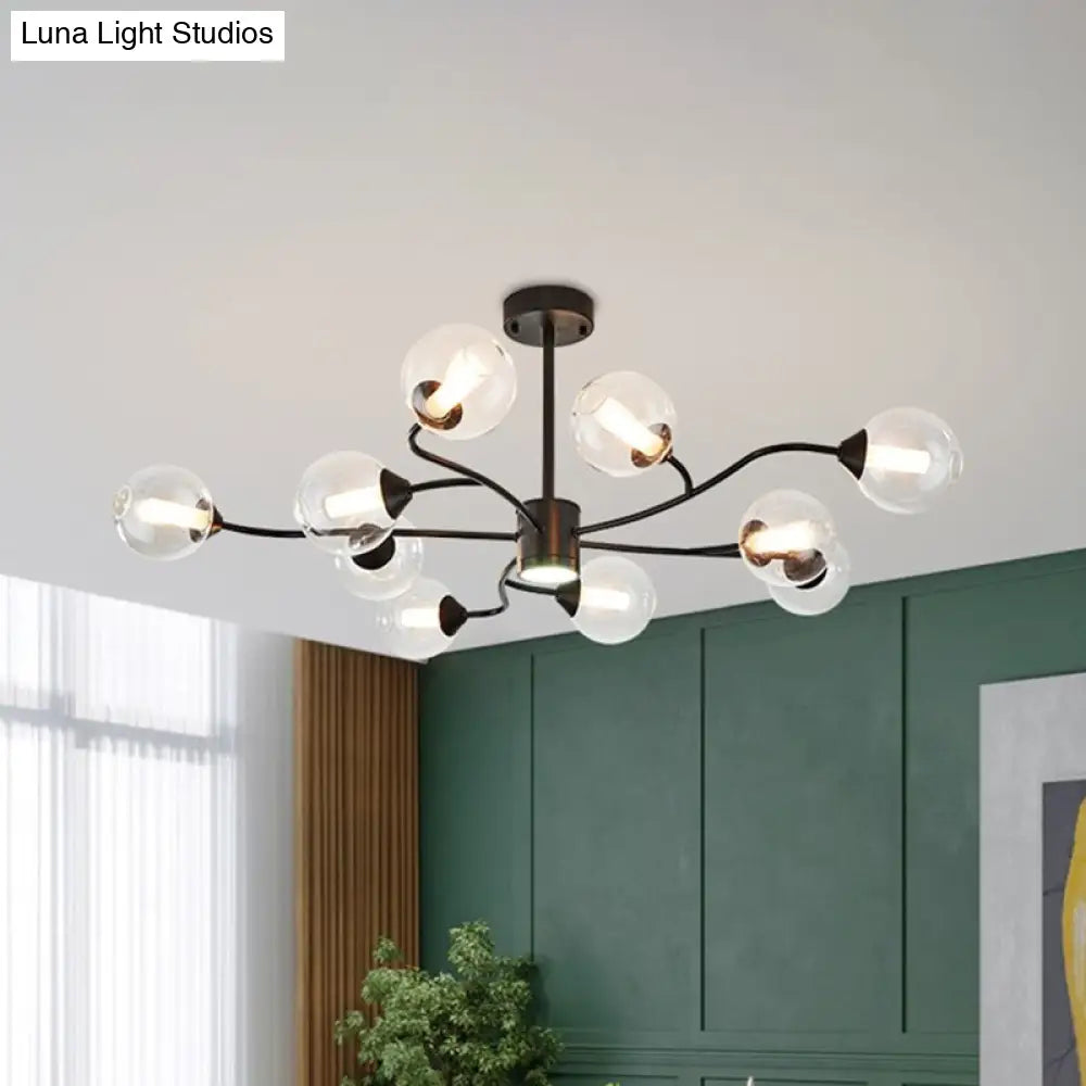 Modern Black Orb Chandelier With Clear Glass Shades- 10 Heads Pendant Light For Living Room