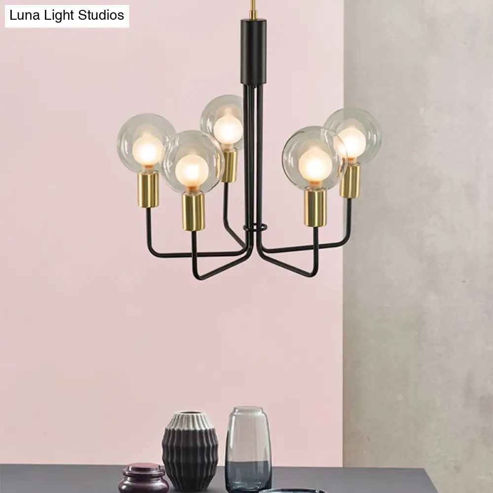 Modern Black Orb Chandelier With Clear/Smoke Grey Glass - 5 Lights Dining Room Ceiling Lamp