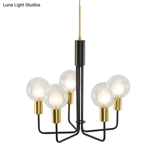 Modern Black Orb Chandelier With Clear/Smoke Grey Glass - 5 Lights Dining Room Ceiling Lamp