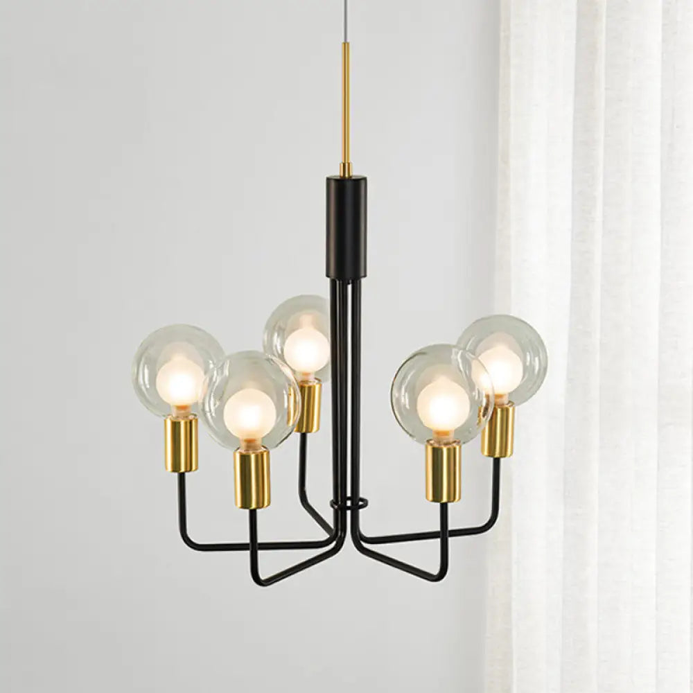 Modern Black Orb Chandelier With Clear/Smoke Grey Glass - 5 Lights Dining Room Ceiling Lamp Clear