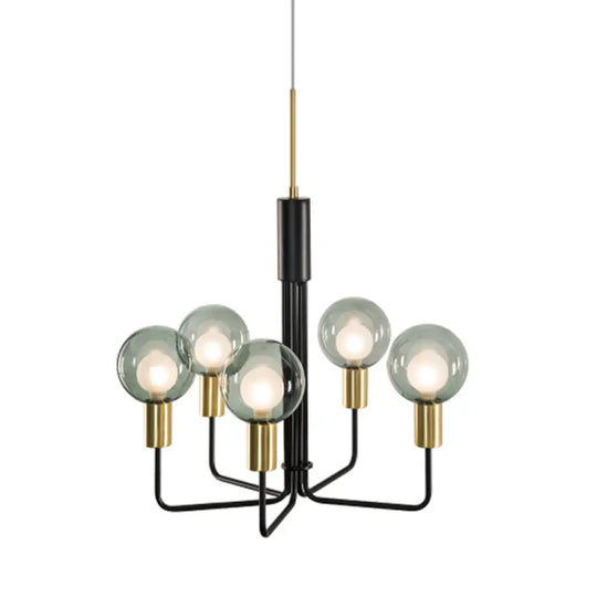 Modern Black Orb Chandelier With Clear/Smoke Grey Glass - 5 Lights Dining Room Ceiling Lamp Smoke