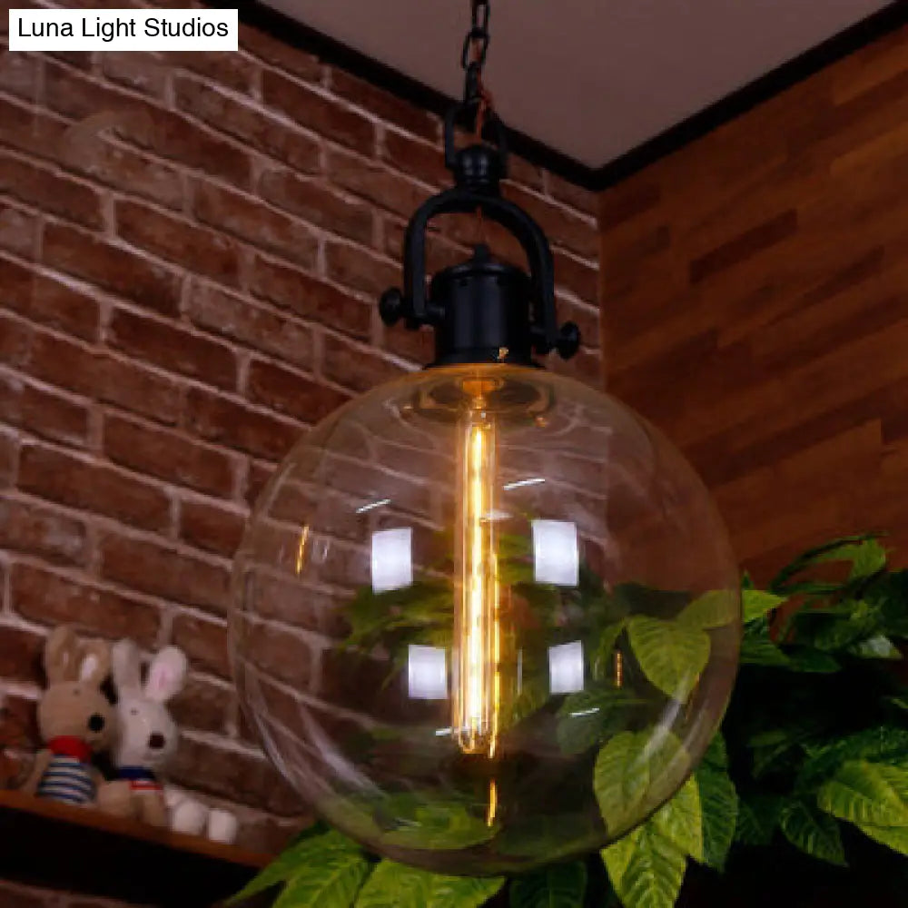 Modern Black Glass Orb Pendant Light - Stylish Hanging Ceiling Fixture For Dining Room With Clear