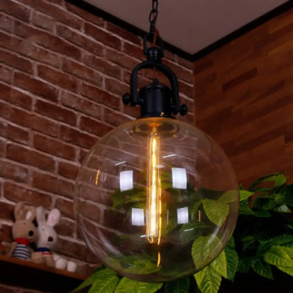 Modern Black Orb Hanging Pendant Light With Clear Glass - Ideal For Dining Rooms