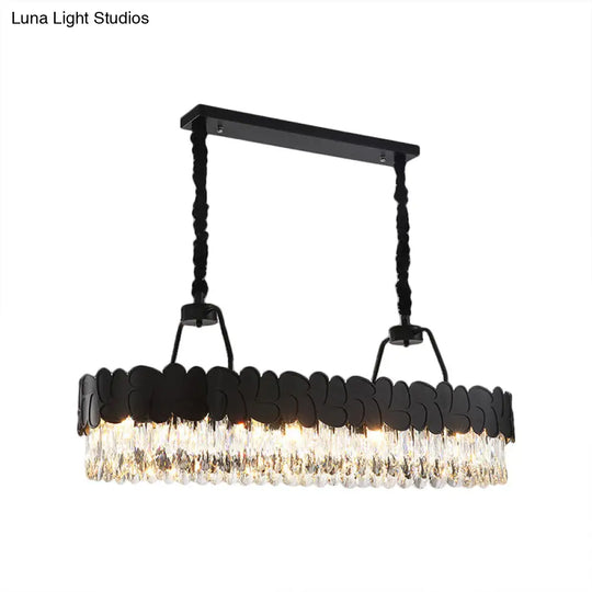 Modern Black Oval Island Chandelier With Clear Crystal Blocks - 8 Heads Ideal For Dining Room