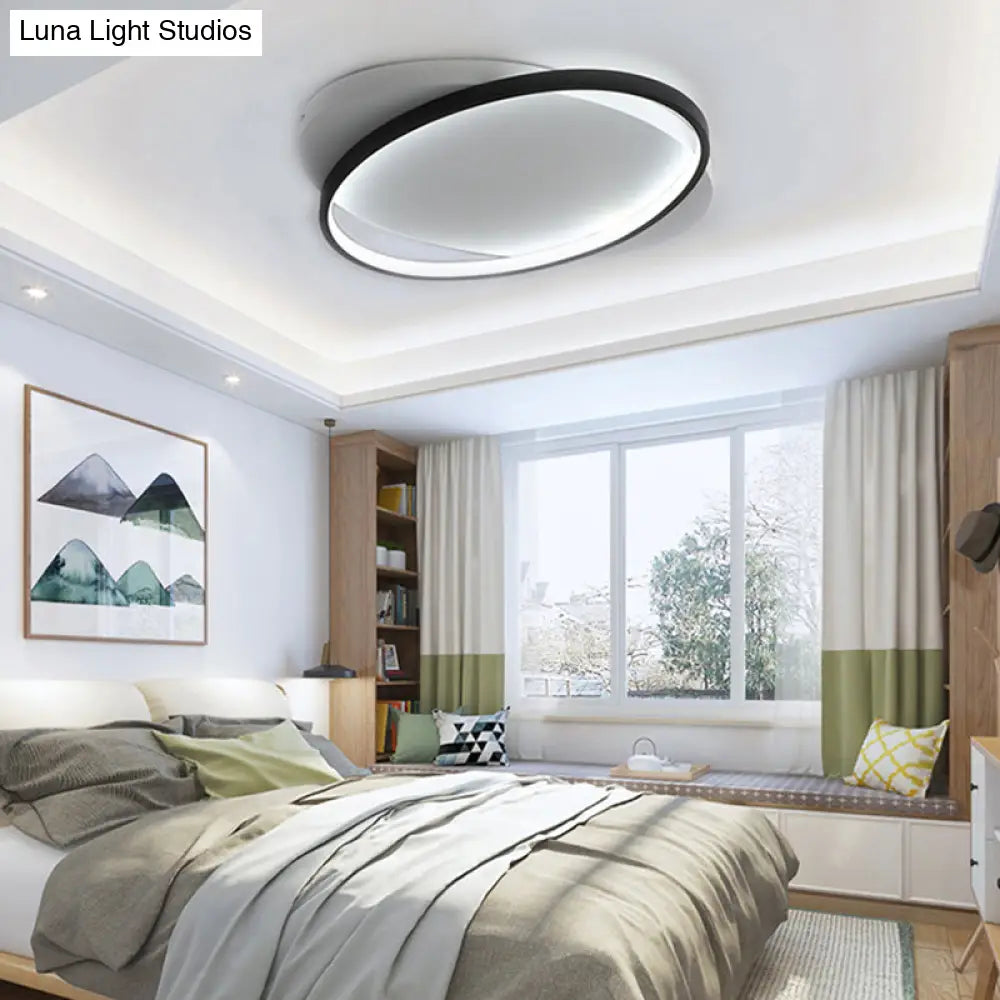 Modern Black Oval Led Flush Mount Ceiling Lamp - 16/19.5 Wide In Warm/White Light