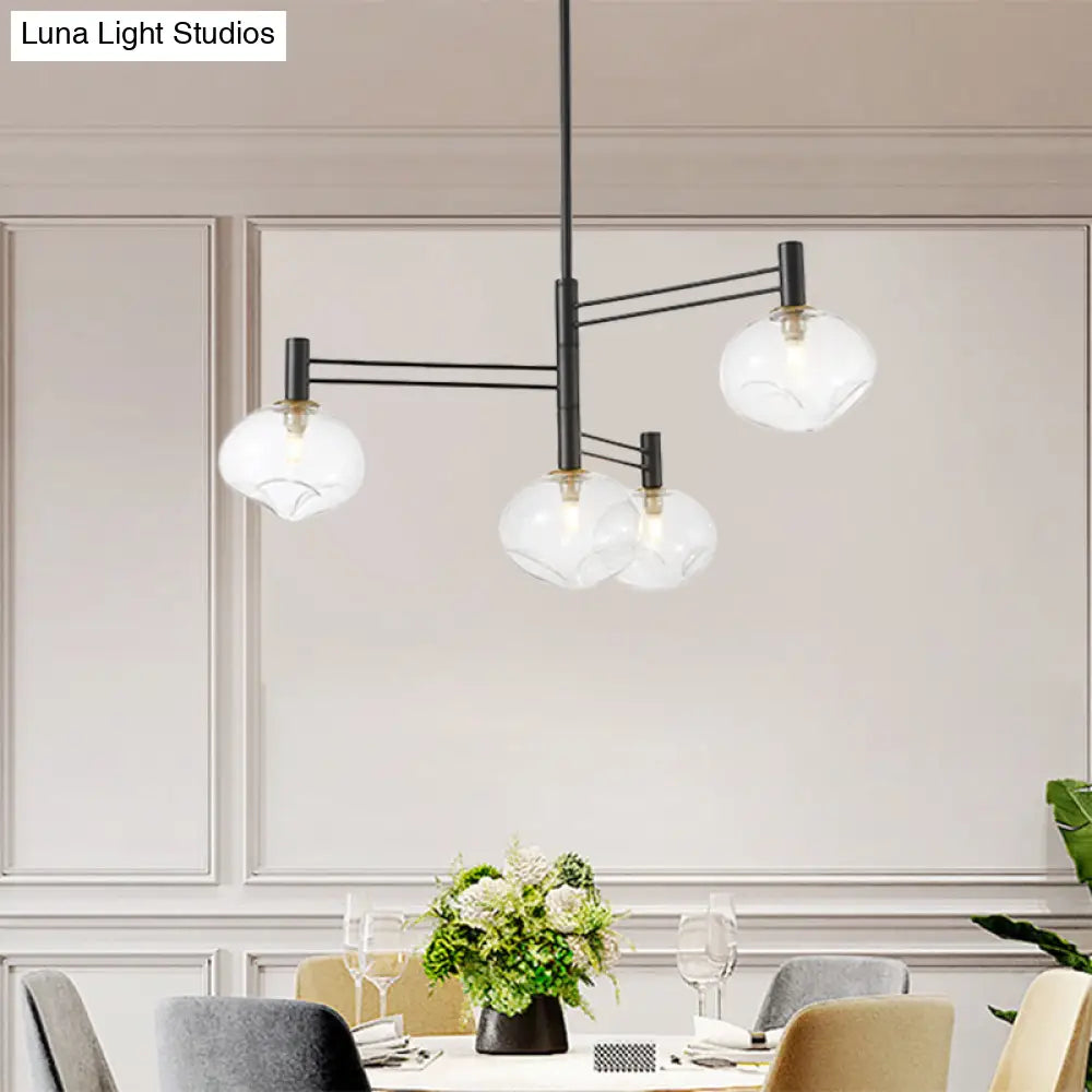 Modern Black Oval Semi - Mount Led Ceiling Lamp With 4 Clear Dimpled Glass Bulbs