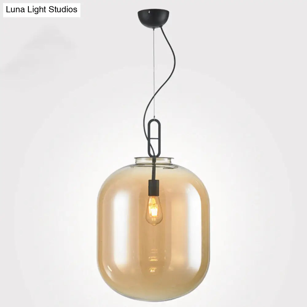 Modern Black Ovale Ceiling Pendant Light Fixture - 1 Bulb Smoke Grey/Amber Glass Sizes 9.5/14/17