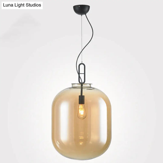 Modern Black Ovale Ceiling Pendant Light Fixture - 1 Bulb Smoke Grey/Amber Glass Sizes 9.5/14/17