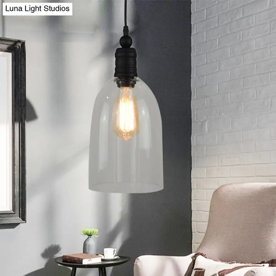 Modern Black Pendant Ceiling Light - Clear Glass Elongated Dome Design