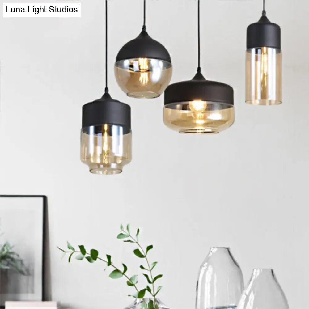 Modern Black Pendant Lamp With Jar Clear Glass Shade - 1-Light Restaurant Down Lighting