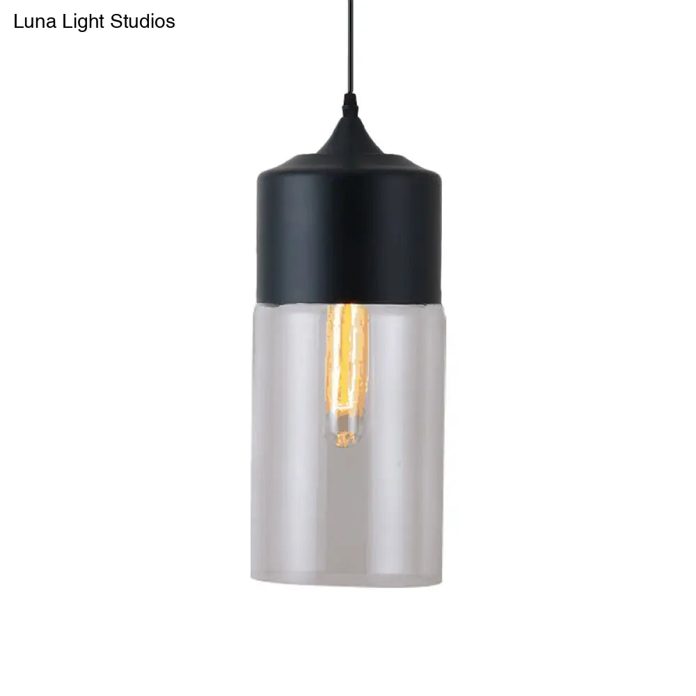 Modern Black Pendant Lamp With Jar Clear Glass Shade - 1-Light Restaurant Down Lighting