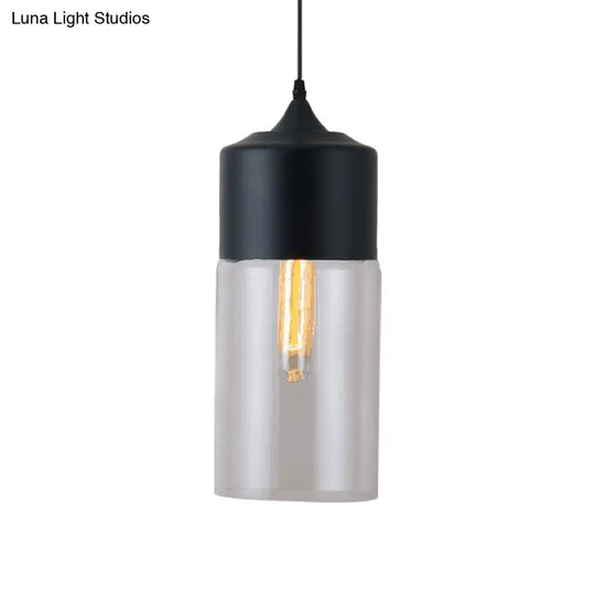 Modern Black Pendant Lamp With Jar Clear Glass Shade - 1-Light Restaurant Down Lighting