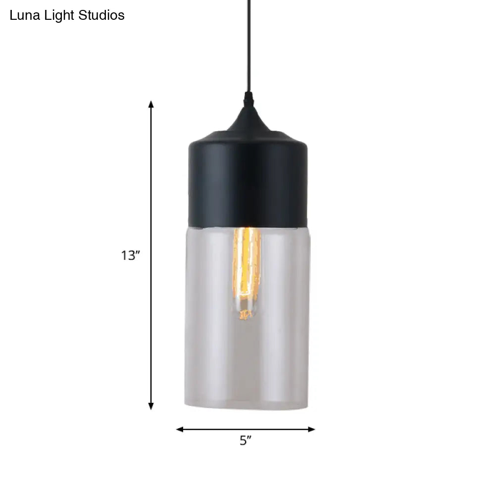 Modern Black Pendant Lamp With Clear Glass Shade - Ideal For Restaurants (1 Light)