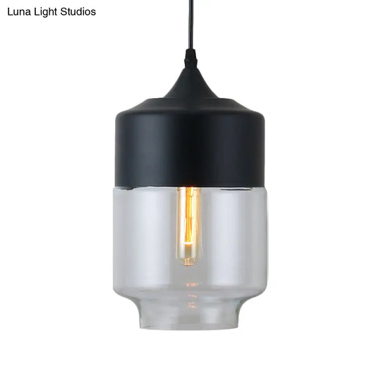 Modern Black Pendant Lamp With Clear Glass Shade - Ideal For Restaurants (1 Light)