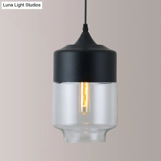 Modern Black Pendant Lamp With Clear Glass Shade - Ideal For Restaurants (1 Light)