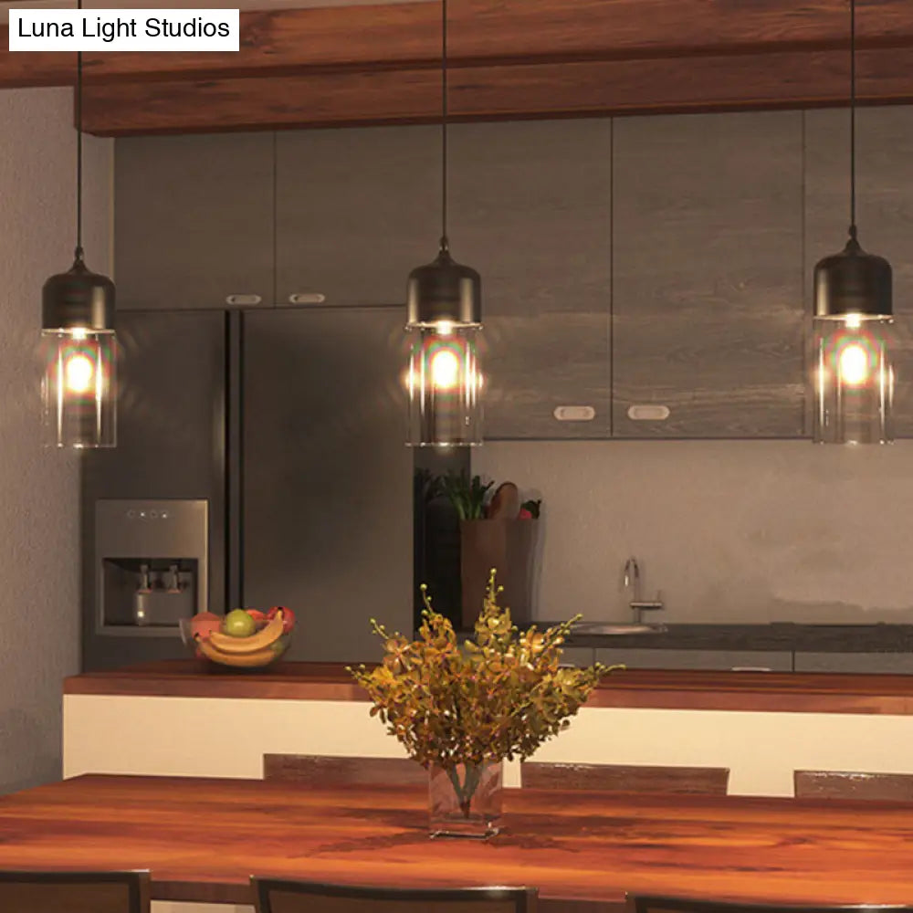 Modern Black Pendant Lamp With Jar Clear Glass Shade - 1-Light Restaurant Down Lighting / B