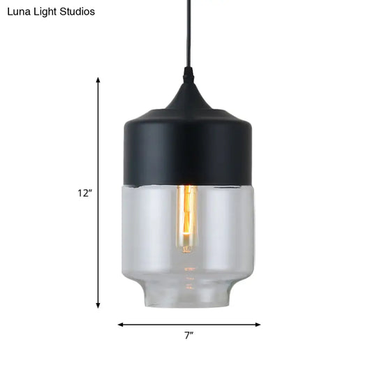 Modern Black Pendant Lamp With Clear Glass Shade - Ideal For Restaurants (1 Light)