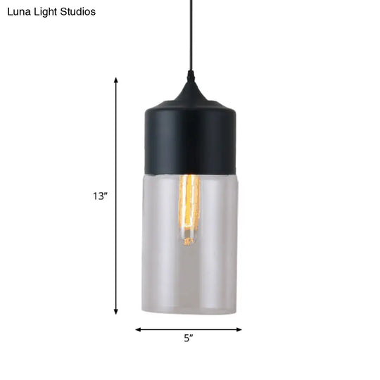 Modern Black Pendant Lamp With Jar Clear Glass Shade - 1-Light Restaurant Down Lighting