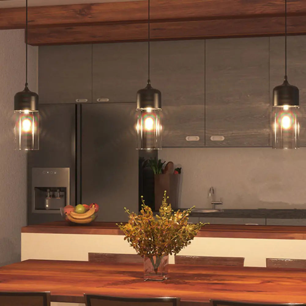 Modern Black Pendant Lamp With Clear Glass Shade - Ideal For Restaurants (1 Light) / B