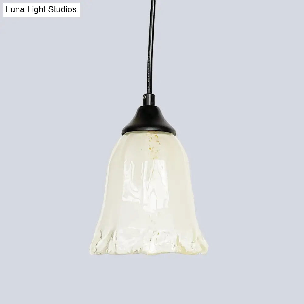 Modern Black Pendant Lamp With Flower White Glass Shade - Stylish Hanging Light For Living Room