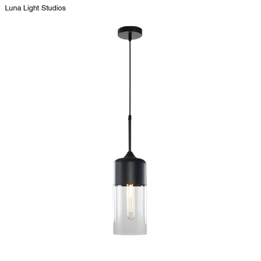 Industrial Clear Glass Pendant Light - Black 1-Light Fixture Mason Jar Hanging Lamp Kit With