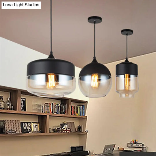 Industrial Clear Glass Pendant Light - Black 1-Light Fixture Mason Jar Hanging Lamp Kit With