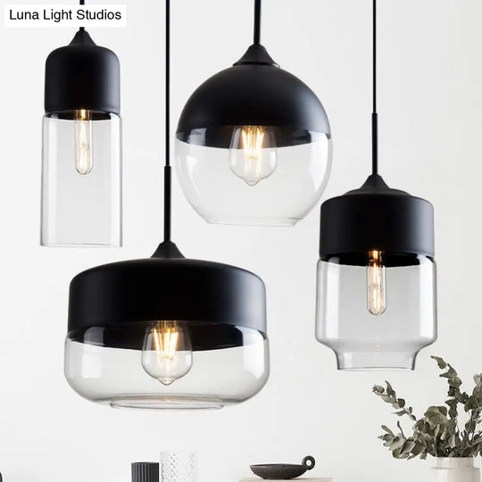 Industrial Clear Glass Pendant Light - Black 1-Light Fixture Mason Jar Hanging Lamp Kit With